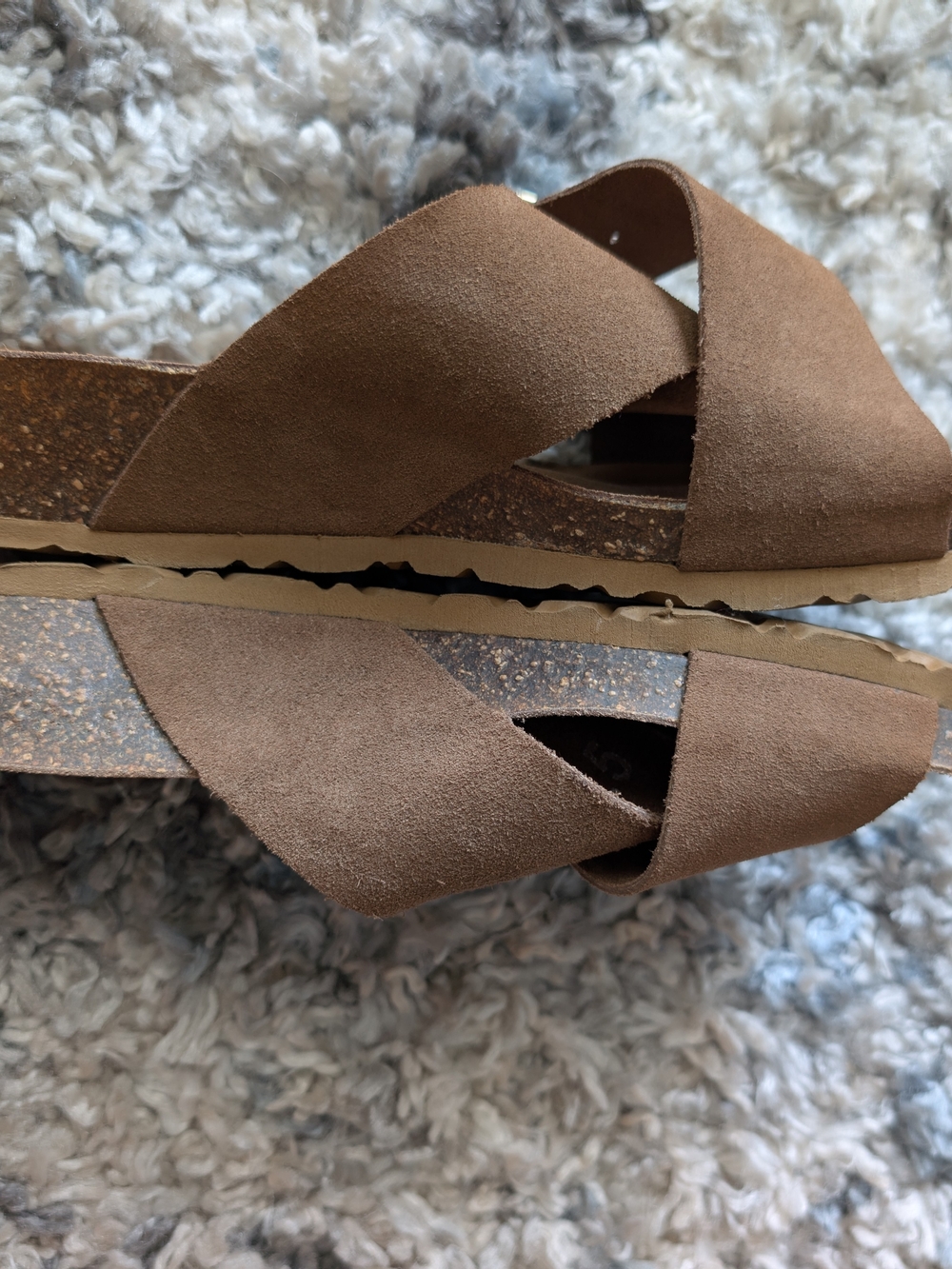 Brown Suede Slide Sandals with Gold Buckle - Picture 13 of 17